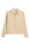 Rizort Elijah Geo Pattern Stretch Nylon Button-up Shirt In Beige