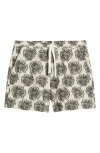 Rizort Hibiscus Floral Drawstring Shorts In White