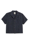 Rizort Jame Dot Print Cotton & Linen Camp Shirt In Navy