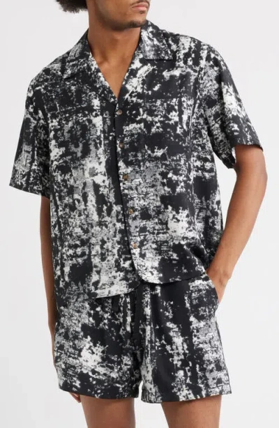 Rizort Jason Abstract Print Camp Shirt In Black