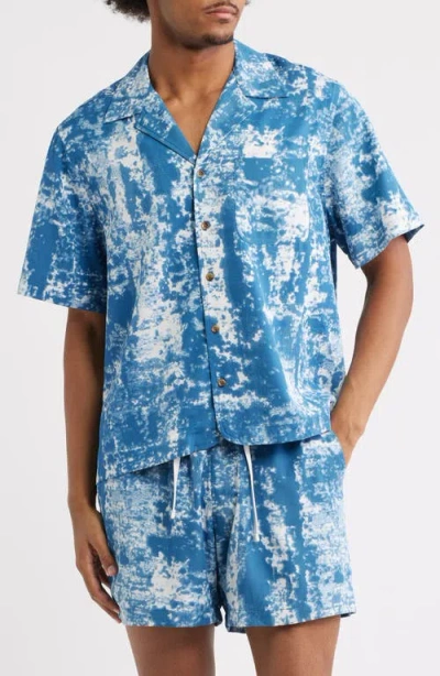 Rizort Jason Abstract Print Camp Shirt In Blue