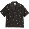 Rizort Madison Floral Cotton & Lyocell Plissé Camp Shirt In Black