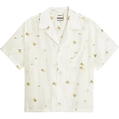Rizort Madison Floral Cotton & Lyocell Plissé Camp Shirt In White