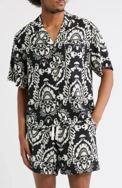 Rizort Xander Print Camp Shirt In Black