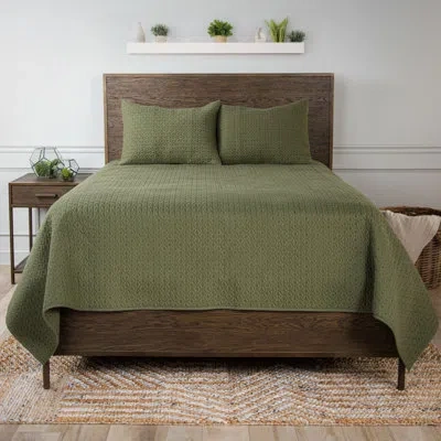 Rizzy Home 100% Cotton 3 Pc Quilt Set In Green