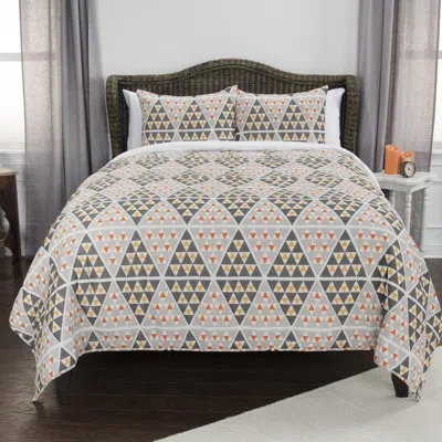 Rizzy Home 100% Cotton Reversible Quilt Set In Gray,orange