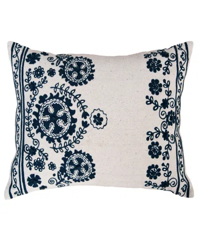 Rizzy Home Anna Cotton Decorative Pillow, 14" X 20" In Blue