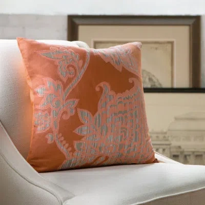 Rizzy Home Cotton Floral Pillow Cover In Tangerine