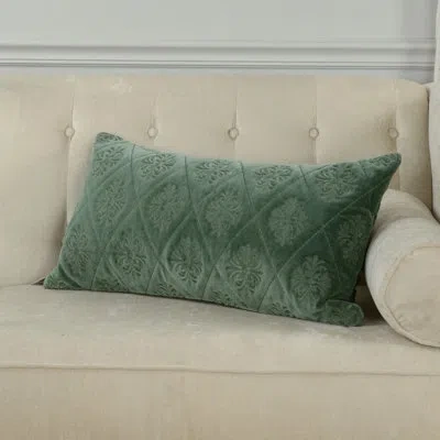 Rizzy Home Cotton Lumbar Pillow In Down Blend,green