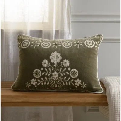 Rizzy Home Cotton Velvet Throw Pillow In Polyester,green,white