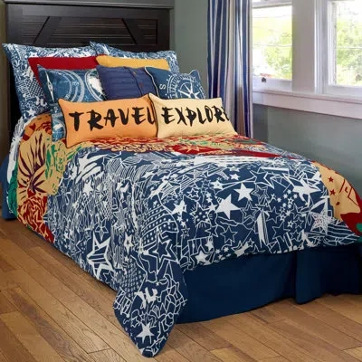 Rizzy Home Dinalie  4 Piece Comforter Set In Orange;navy