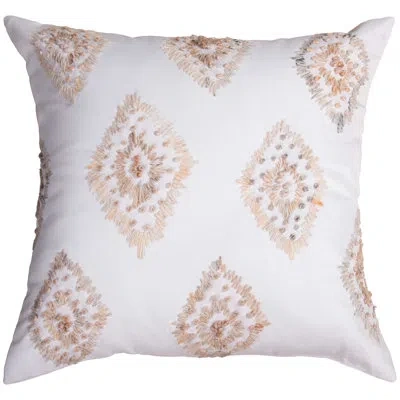 Rizzy Home Embroidered Polyester High Performance, Easy Care Throw Pillow In Ivory
