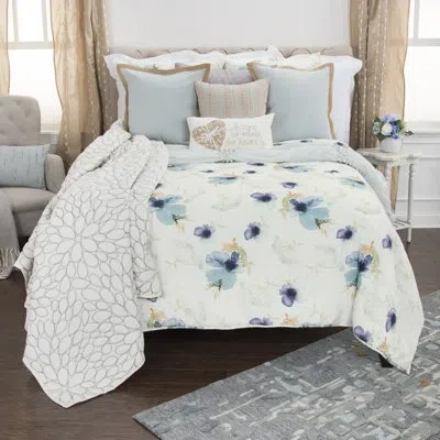 Rizzy Home Maddux Place 100% Cotton 3 Piece Reversible Quilt Set In Whiteblue