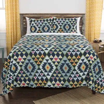 Rizzy Home Maddux Place 100% Cotton Reversible Quilt Set In Indigo