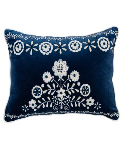Rizzy Home Minnie Cotton Velvet Decorative Pillow, 14" X 20" In Blue