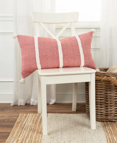 Rizzy Home Modern Strip Lumbar Decorative Pillow, 14" X 26" In Red