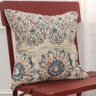 Rizzy Home Reclaimed Sari Silks Square Cotton Pillow Cover & Insert In Blue;natural;rust