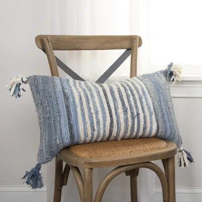 Rizzy Home Rectangular Cotton Pillow Cover & Insert In Blue,navy,white
