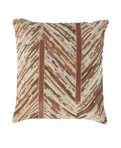 Rizzy Home Sandra Leather Cotton Decorative Pillow, 22" X 22" In Brown