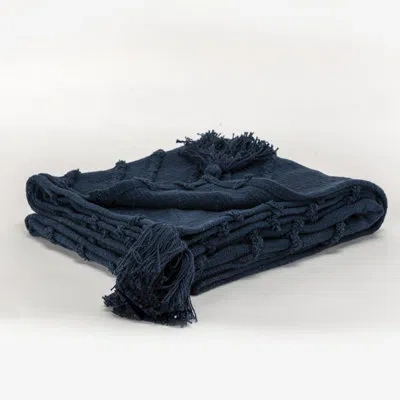 Rizzy Home Woven Texured 100% Cotton Throw In Blue