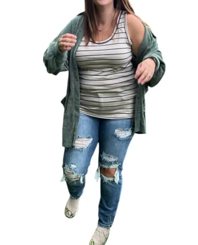 Rj 220 Striped Tank Top In Oatmeal White And Navy In Multi