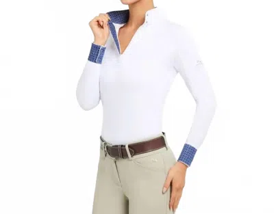 R.j. Classics Women's Tori Long Sleeve Show Shirt Top In White/navy Bits
