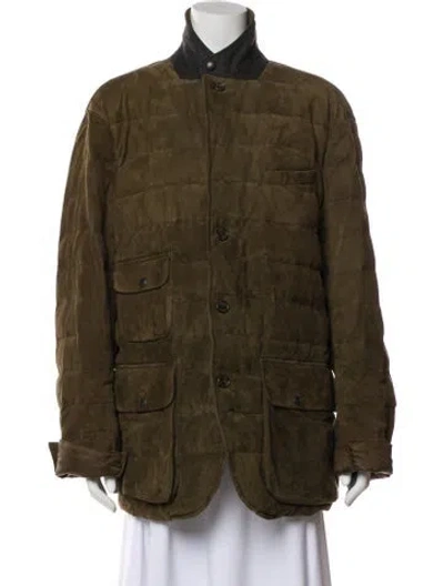 Pre-owned Rlx By Ralph Lauren Goat Leather Down Jacket In Green