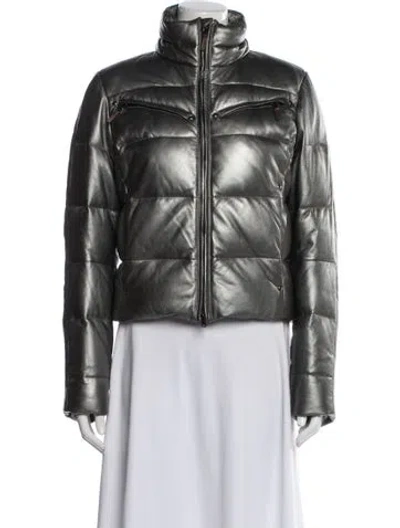 Pre-owned Rlx By Ralph Lauren Leather Down Jacket In Gray