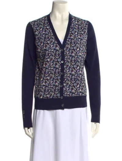 Pre-owned Rlx By Ralph Lauren Printed V-neck Sweater In Blue