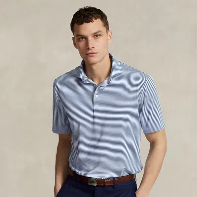 Rlx Golf Classic Fit Striped Stretch Polo Shirt In Blue