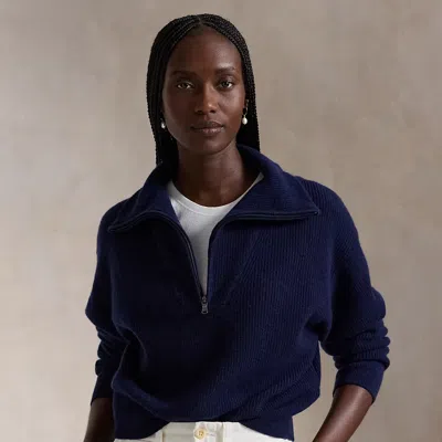 Rlx Golf Rib-knit Cashmere Half-zip Jumper In Blue
