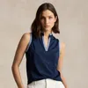 Rlx Golf Tailored Fit Piqué Sleeveless Shirt In Refined Navy/summer Blue