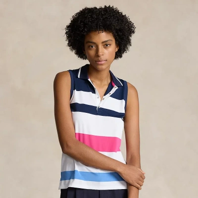 Rlx Golf Tailored Fit Sleeveless Polo Shirt In Navy/white/pink