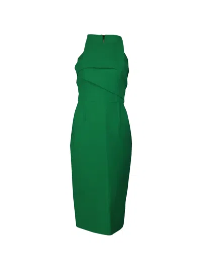Pre-owned Rm By Roland Mouret Abserley Waffle-knit Midi Dress In Green