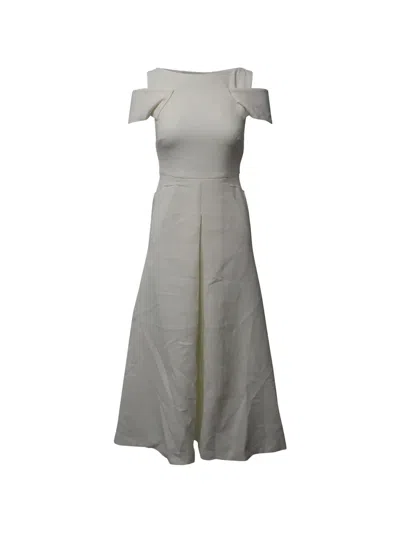 Pre-owned Rm By Roland Mouret Cold-shoulder Square-neck Midi Dress In Neutral