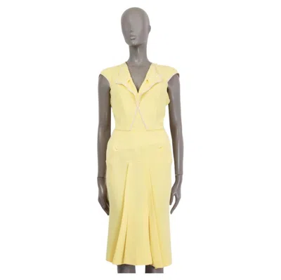 Pre-owned Rm By Roland Mouret Rm Roland Mouret Yellow Silk Blend Montparnasse Midi Dress 36 Xs