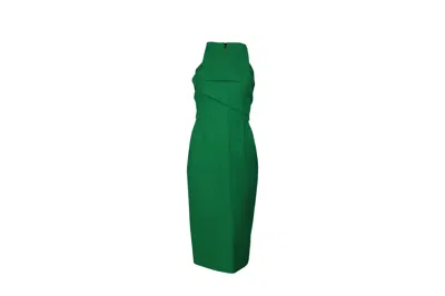Rm By Roland Mouret Roland Mouret Abserley Waffle Sleeveless Midi Dress In Green Cotton