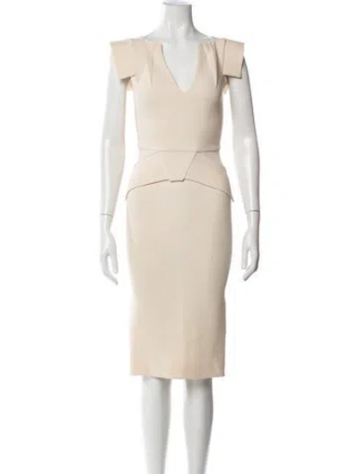 Pre-owned Rm By Roland Mouret Wool Knee-length Dress In Neutrals