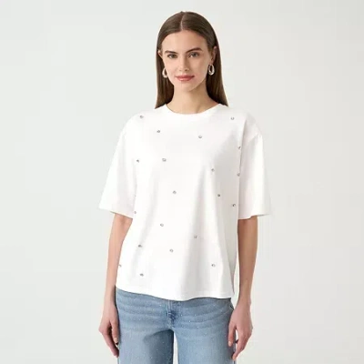Rm Rebecca Minkoff M Rebecca Minkoff Womens Embellished Short Sleeve Tee In White