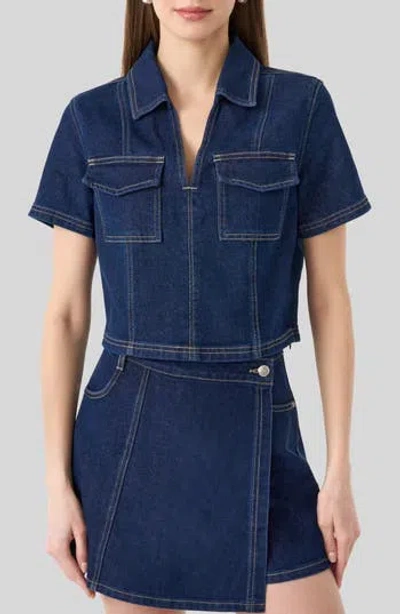 Rm Rebecca Minkoff Popover Denim Crop Top In Blue