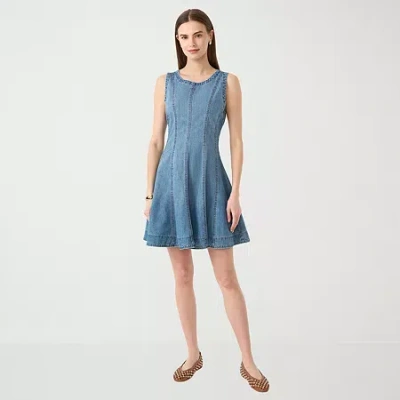 Rm Rebecca Minkoff Womens Boat Neck Sleeveless A-line Dress In Blue