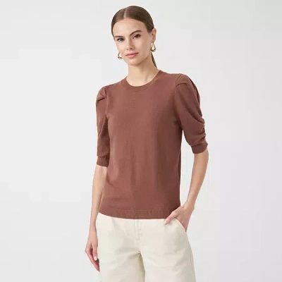 Rm Rebecca Minkoff Womens Crew Neck Short Sleeve Pullover Sweater In Brown
