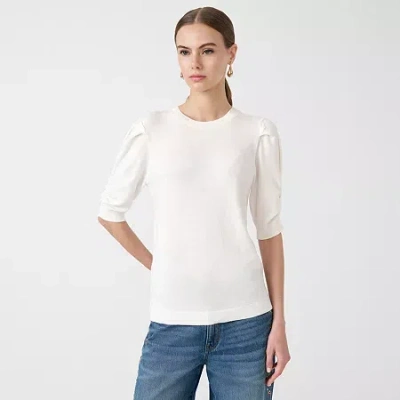 Rm Rebecca Minkoff Womens Crew Neck Short Sleeve Pullover Sweater In White