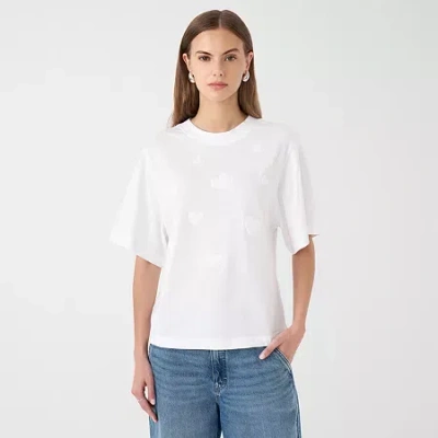 Rm Rebecca Minkoff Womens Crew Neck Short Sleeve T-shirt In White