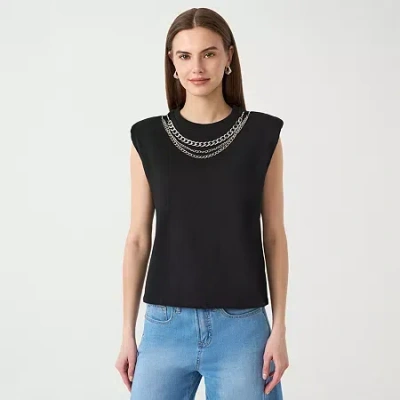 Rm Rebecca Minkoff Womens Crew Neck Short Sleeve Tank Top In Black