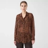 Rm Rebecca Minkoff Womens Cuffed Long Sleeve Regular Fit Button-down Shirt In Brown