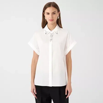 Rm Rebecca Minkoff Womens Dolman Short Sleeve Boxy Fit Button-down Shirt In White