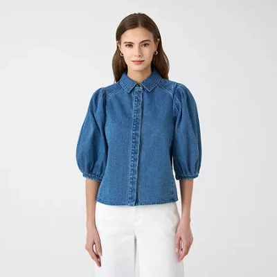 Rm Rebecca Minkoff Womens Elbow Sleeve Blouse In Blue