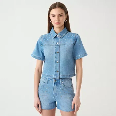 Rm Rebecca Minkoff Womens Embellished Button Front Shirt In Blue