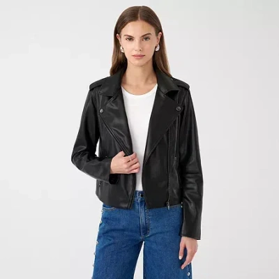Rm Rebecca Minkoff Womens Faux Leather Motorcycle Jacket In Black